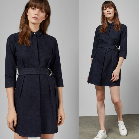 Ted Baker London Dresses & Skirts - TED BAKER Salat Collar Detail Denim Shirt Dress